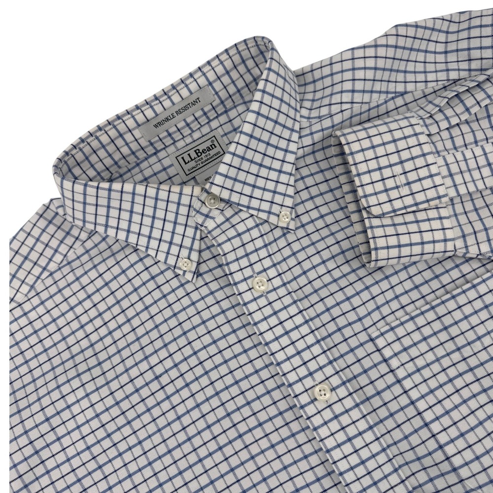 L.L. Bean Shirt Size 17 Mens Wrinkle Resistant Long Sleeve Button Down Plaid